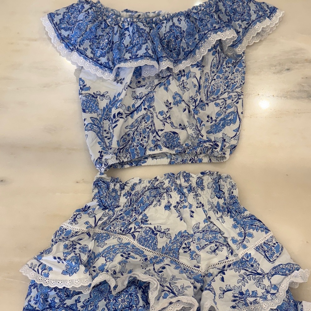 Floral Blue and White Kids Matching Set